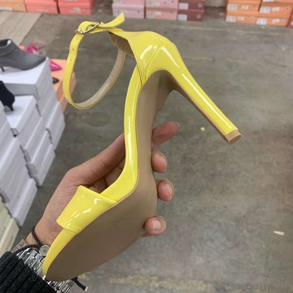 Women’s Ankle Strap Open Toe Stiletto High Heel Sandals in Yellow Patent - Picture 3 of 10